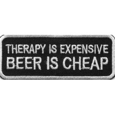 Biker Patch 'THERAPY IS EXPENSIVE BEER IS CHEAP' 