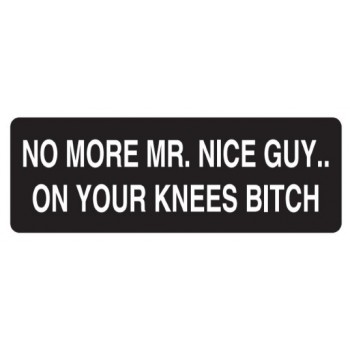 Helmet Sticker 'NO MORE MISTER NICE GUY... ON YOUR KNEES BITCH' 