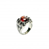 Stainless Steel Ring Claws and Red Stone.
